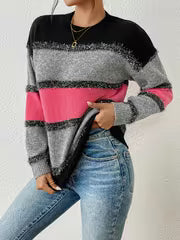 New Women'S Top, Women'S Elegant Color-Blocked, Dropped-Shoulder Sweater with Round Neckline — view 1