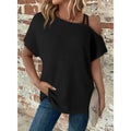 Short Sleeve Color Versatile Off-Shoulder Knit Top AXY048