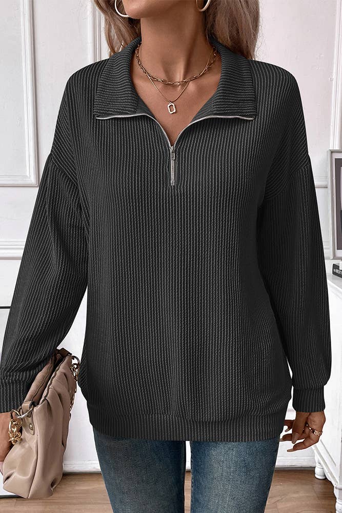 Zipper Turndown Collar Long Sleeves Sweatshirt ASJP102