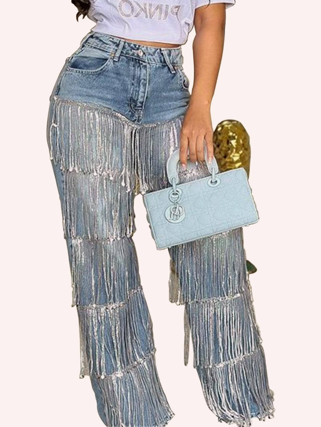 Trendy Tassel Wide-Leg Extra Long Jeans