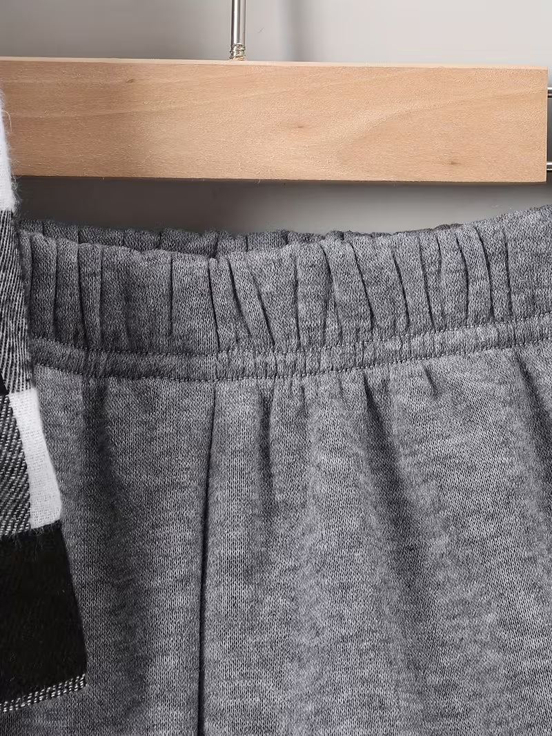 2-piece Boys' Plaid Front-Button Hoodie + Sweatpants Set, Autumn/Winter Wear, Perfect for Outdoor — view 6
