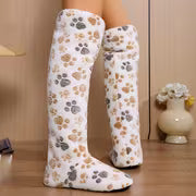 Cute Dog Paw Print Home Tall Boots, Plush and Thick-Lined Slippers, Soft-Soled House Socks, Women Shoes — view 5