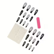 24pcs Christmas Matte Long Ballerina Fake Nails Black Silvery Glitter Rhinestone Xmas Press-On Nails — view 5