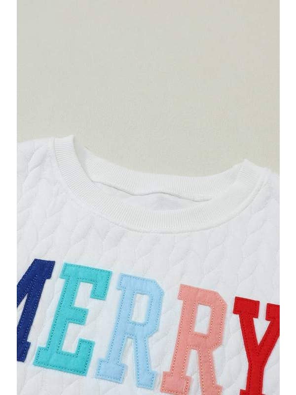 Festive Quilted “Merry and Bright” Sweatshirt For Boutique S