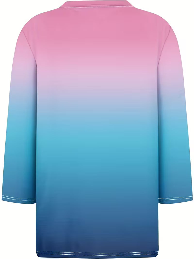 Women's Gradient Color Casual 3/4 Sleeve T-Shirt - Loose Fit, Round Neck, Machine Washable, Soft & Stylish for — view 6