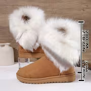 Women'S Winter Thick faux fur-Trimmed Snow Boots, Sandblasted, Warm Mid-Calf Boot, Multi-Color Fringe Trim — view 2