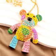Cute Cartoon Colorful Heart Bear Alloy Necklace Inlaid with Glass, Suitable for Daily Gifting, Weddings — view 5