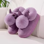 New Autumn/Winter Single-Ball Rabbit Ear Design Warm Slippers for Men And Women - Couple'S Home Shoes with Thick — view 5