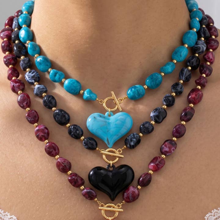 Heart Pendant Beaded Necklace — view 2