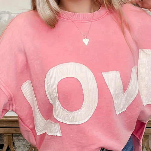 "LOVE" Three-dimensional Pattern Stitching Round Neck