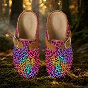 For Outdoor Balcony Living Room Daily Casual Universal Vintage Style Mules Casual Shoes Purple Colorful Leopard — view 3